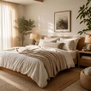 gpt image 2 create a premium pinterest style vertical image of a calm minimalist bedroom wit 0