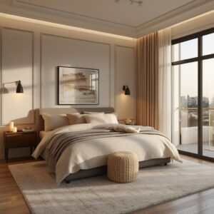 lucid origin create a premium pinterest style vertical image of a cozy modern bedroom inspire 0