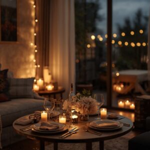 lucid origin create a premium pinterest style vertical image of a romantic date night setup w 0