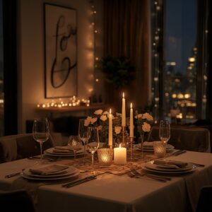 lucid origin create a premium pinterest style vertical image of a romantic indoor date night 0